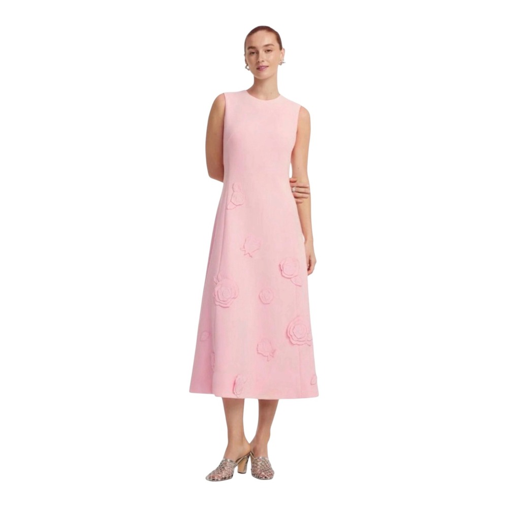 NEW LEO LIN Cleo Appliqué Sleeveless Midi Dress Blush Pink Size 10 NWT $895
